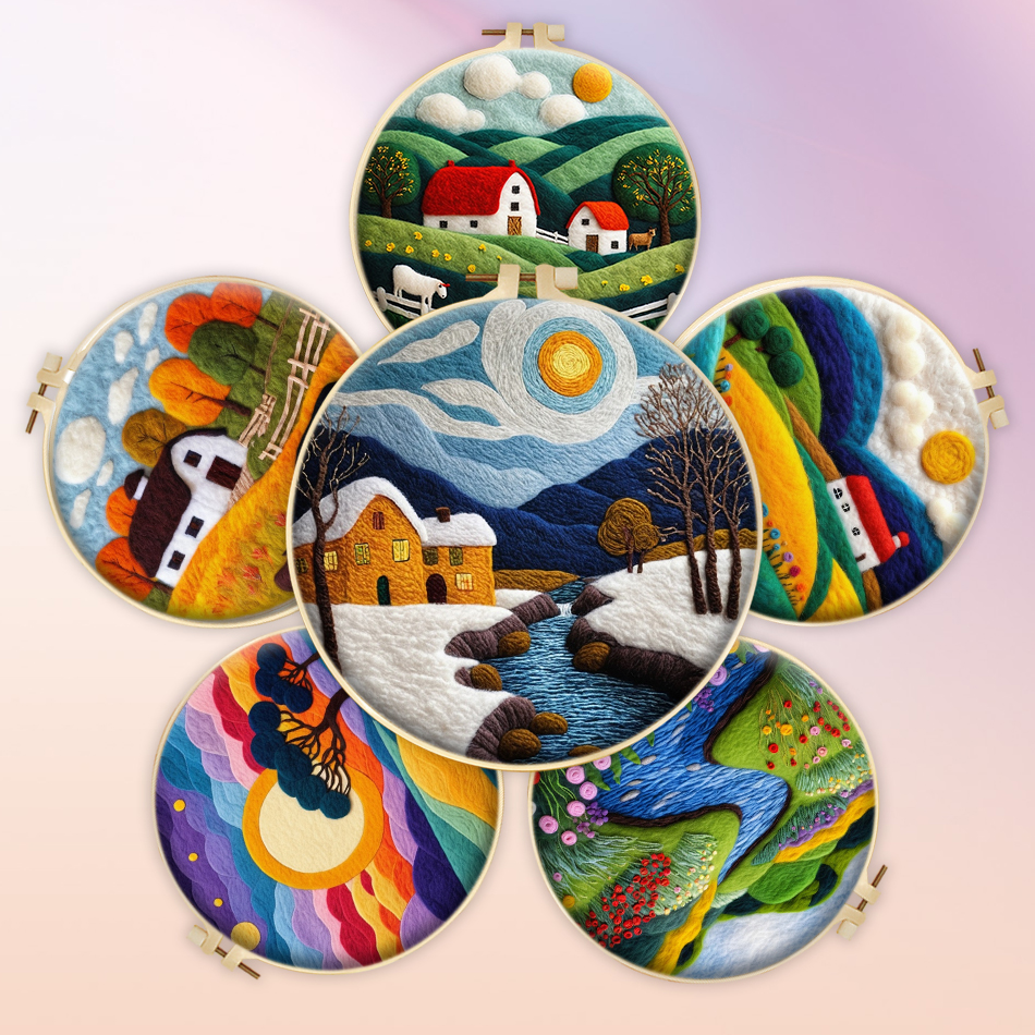 Embroidery Hoop Kit - CHENISTORY Wool Painting Kits Felt Craft