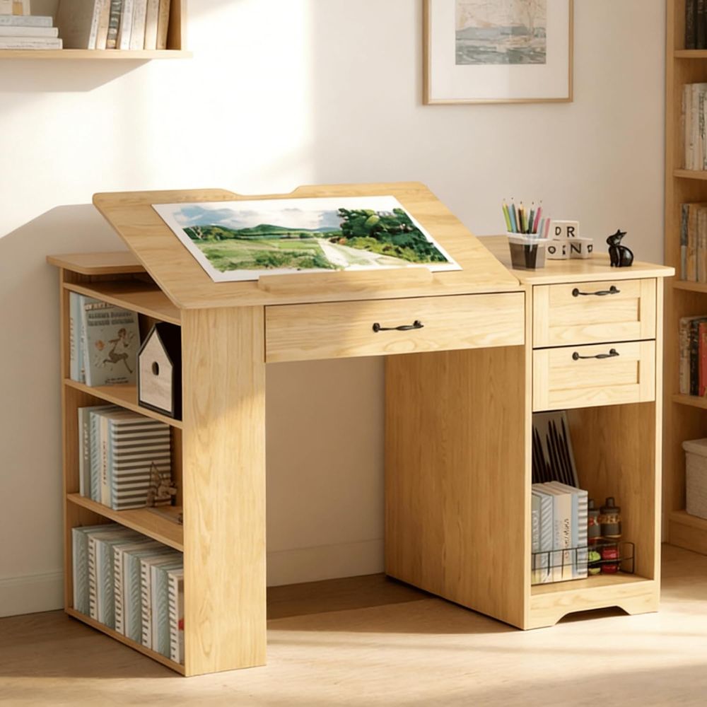 Art & Craft Paper Ideas - Adjustable Desk with Storage, Open Shelves,