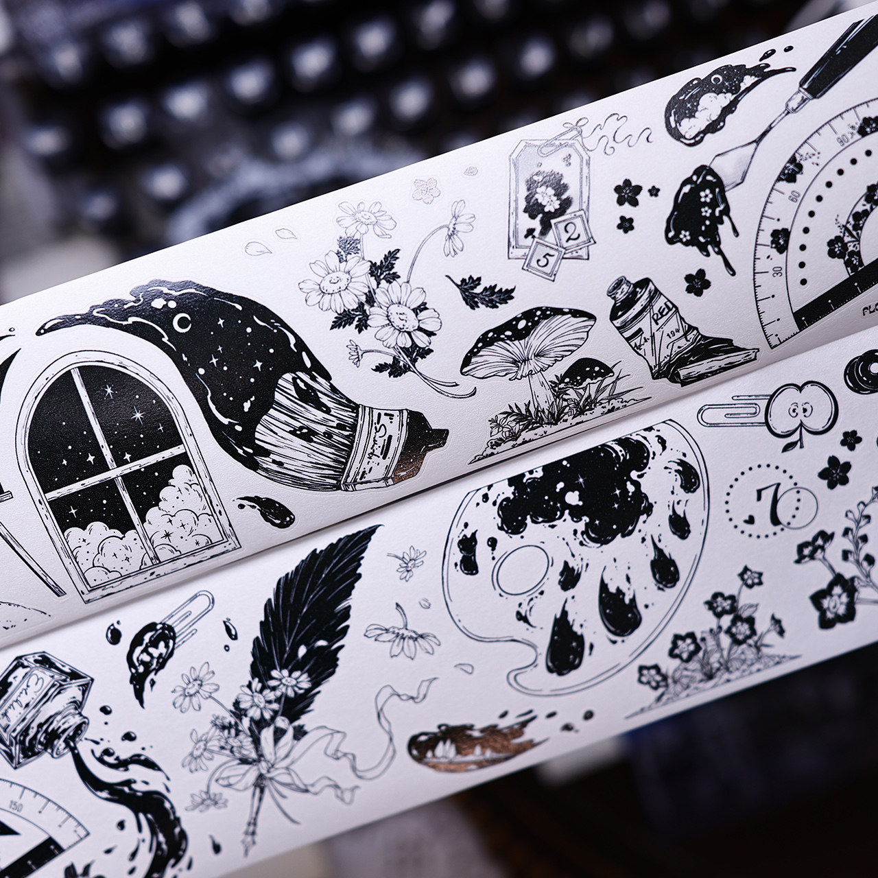 Washi Tape Rolls - XiaoBaiJia Studio Vintage Black White Painting