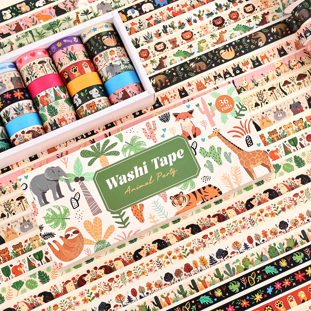 Washi Tape Rolls - 36 Rolls Vintage Animal Party Washi