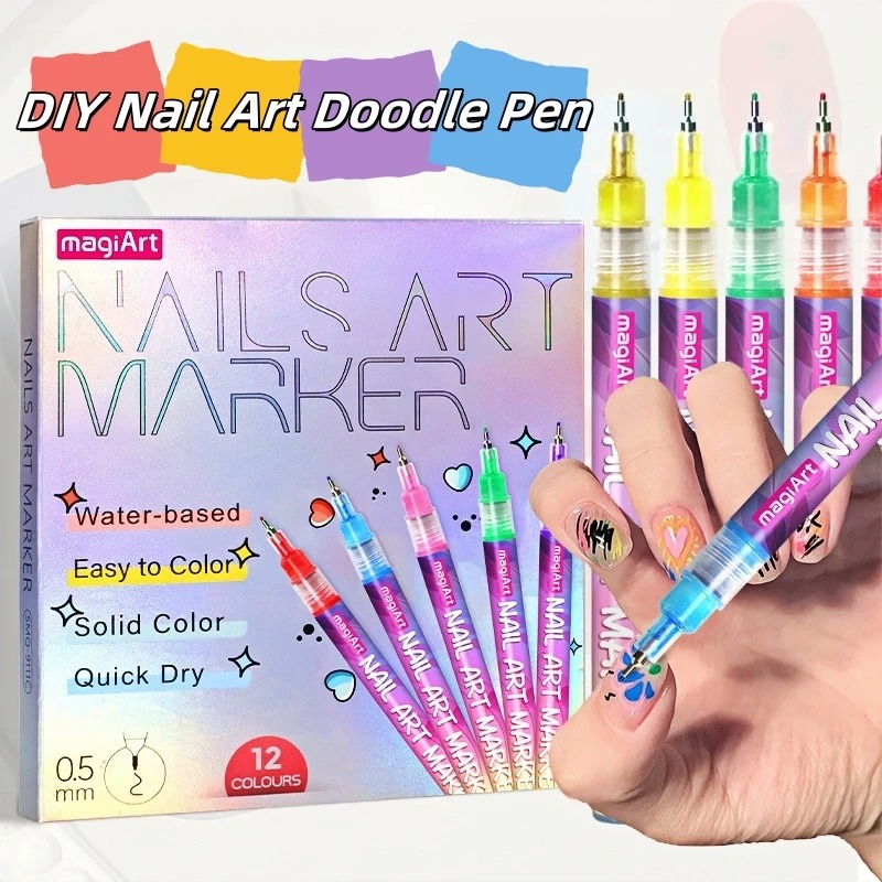 Illustration Marker Set - 12Pcs/Set Multicolor Nail Art Marker Pens
