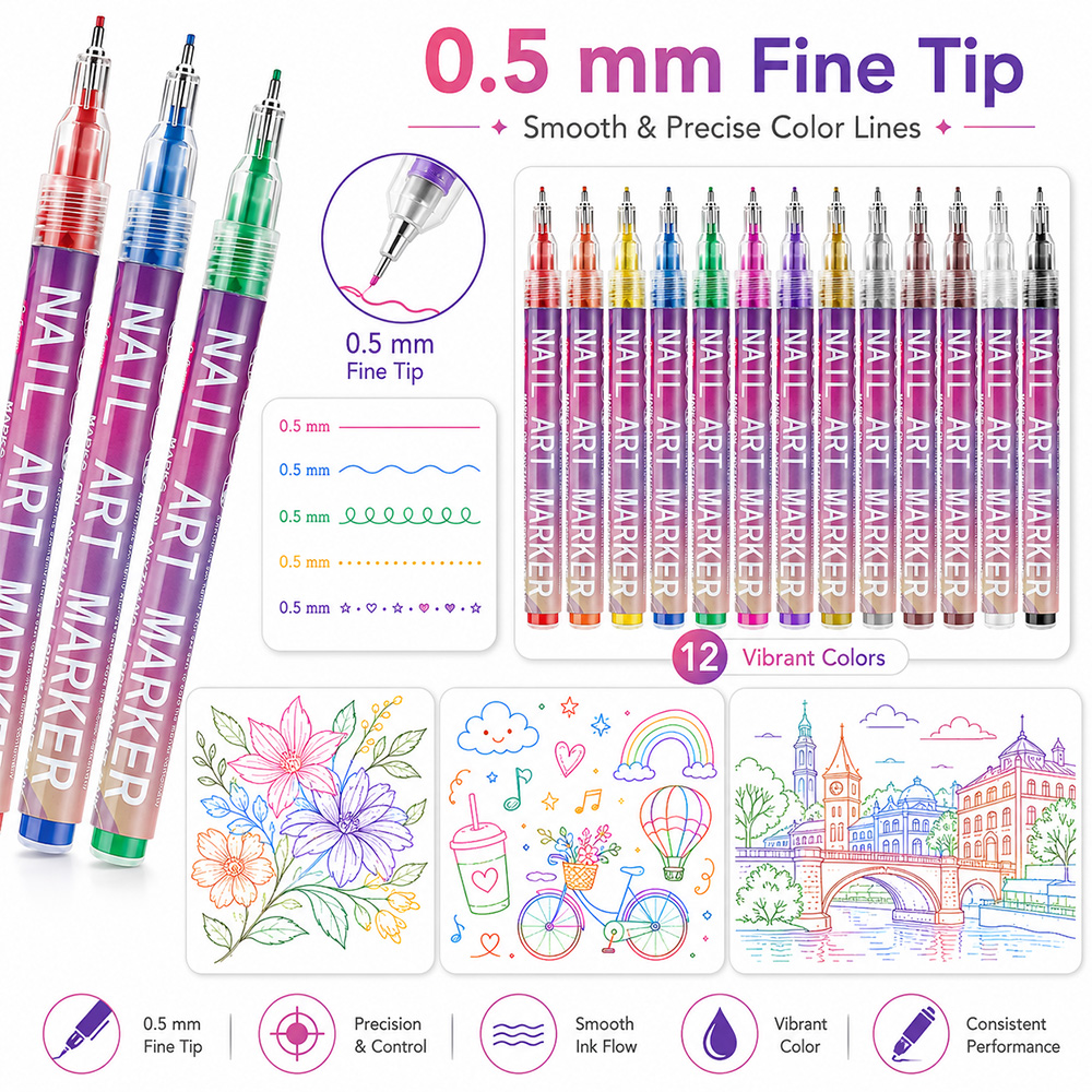 12Pcs Fine Line Marker Pen Set - Illustration Marker Set 评论和价格