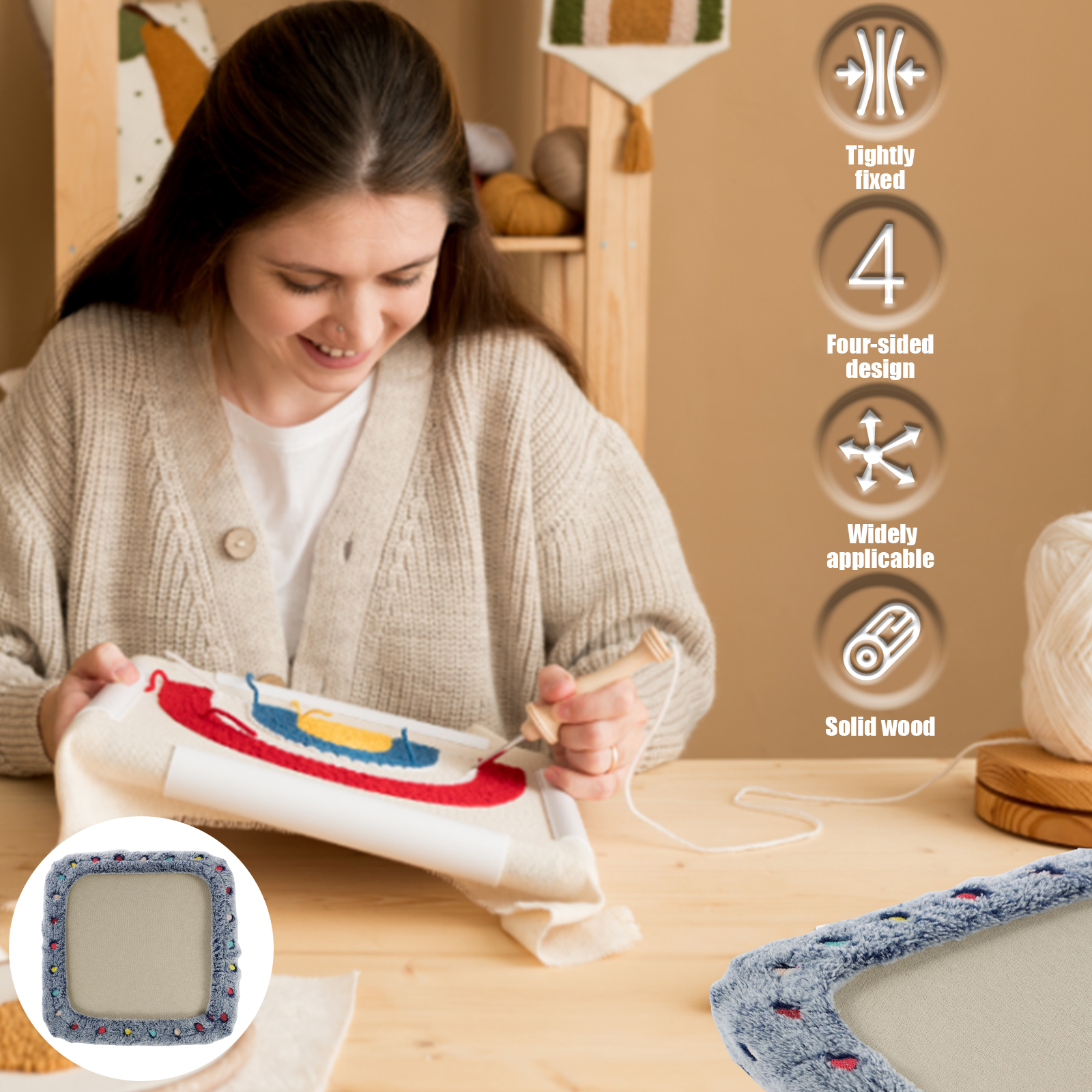 Punch Needle Frame Square Embr - Embroidery Hoop Kit 评论和价格