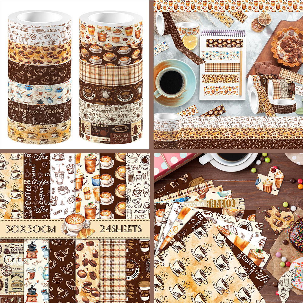 Vintage Coffee Pattern Washi T - Washi Tape Rolls 评论和价格