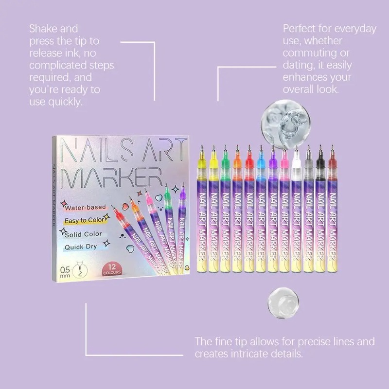 12Pcs/Set Multicolor Nail Art  - Illustration Marker Set 评论和价格