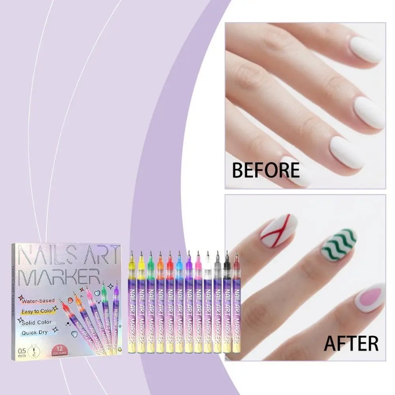 12Pcs/Set Multicolor Nail Art  - Illustration Marker Set 评论和价格