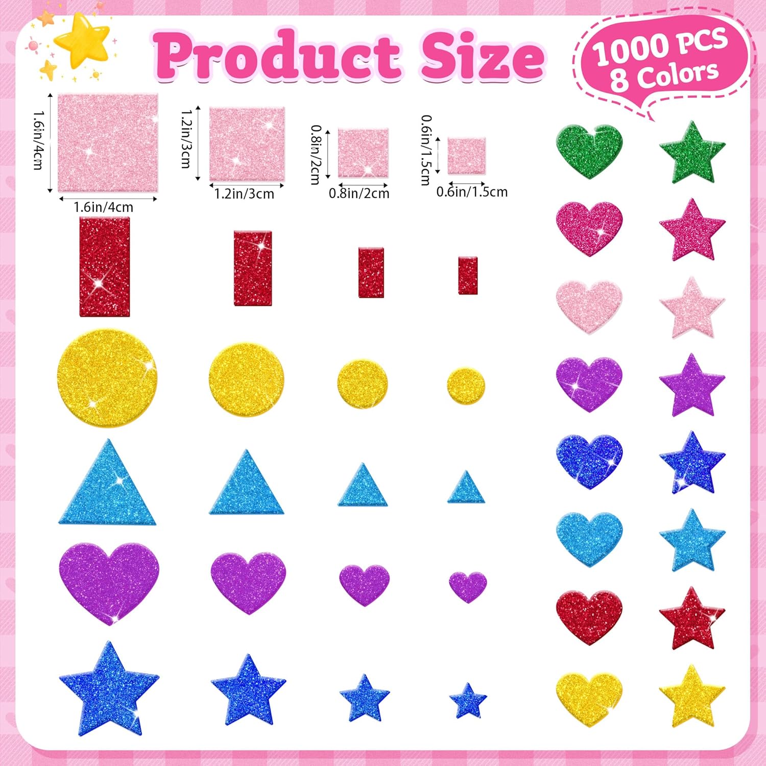 1000 Pcs Glitter Self Adhesive - Art Craft For Preschoolers 评论和价格