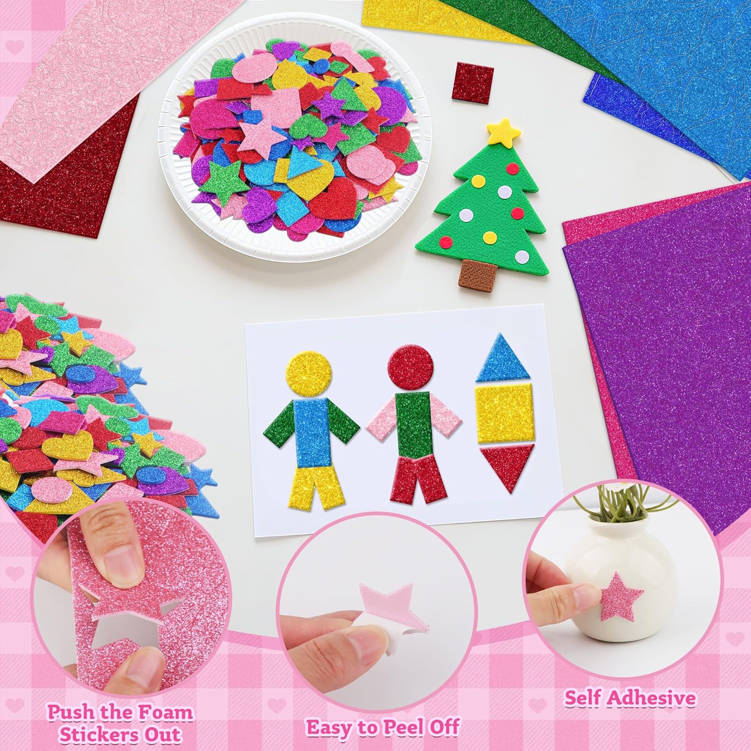 1000 Pcs Glitter Self Adhesive - Art Craft For Preschoolers 评论和价格